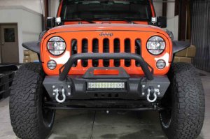 Jeep Wrangler Unlimited JKU Front Winch Bumper - Fishbone Offroad - Stubby with Tube Guard - Black Textured Powder Coat - `07-`18